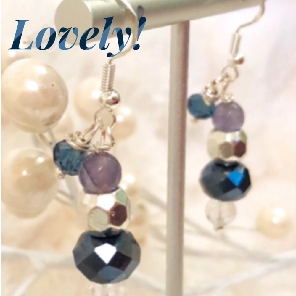 𝅺BOHO Indie Sterling Silver Earrings 🌟Purple & Deep Blue Crystal Handcrafted - Picture 8 of 11